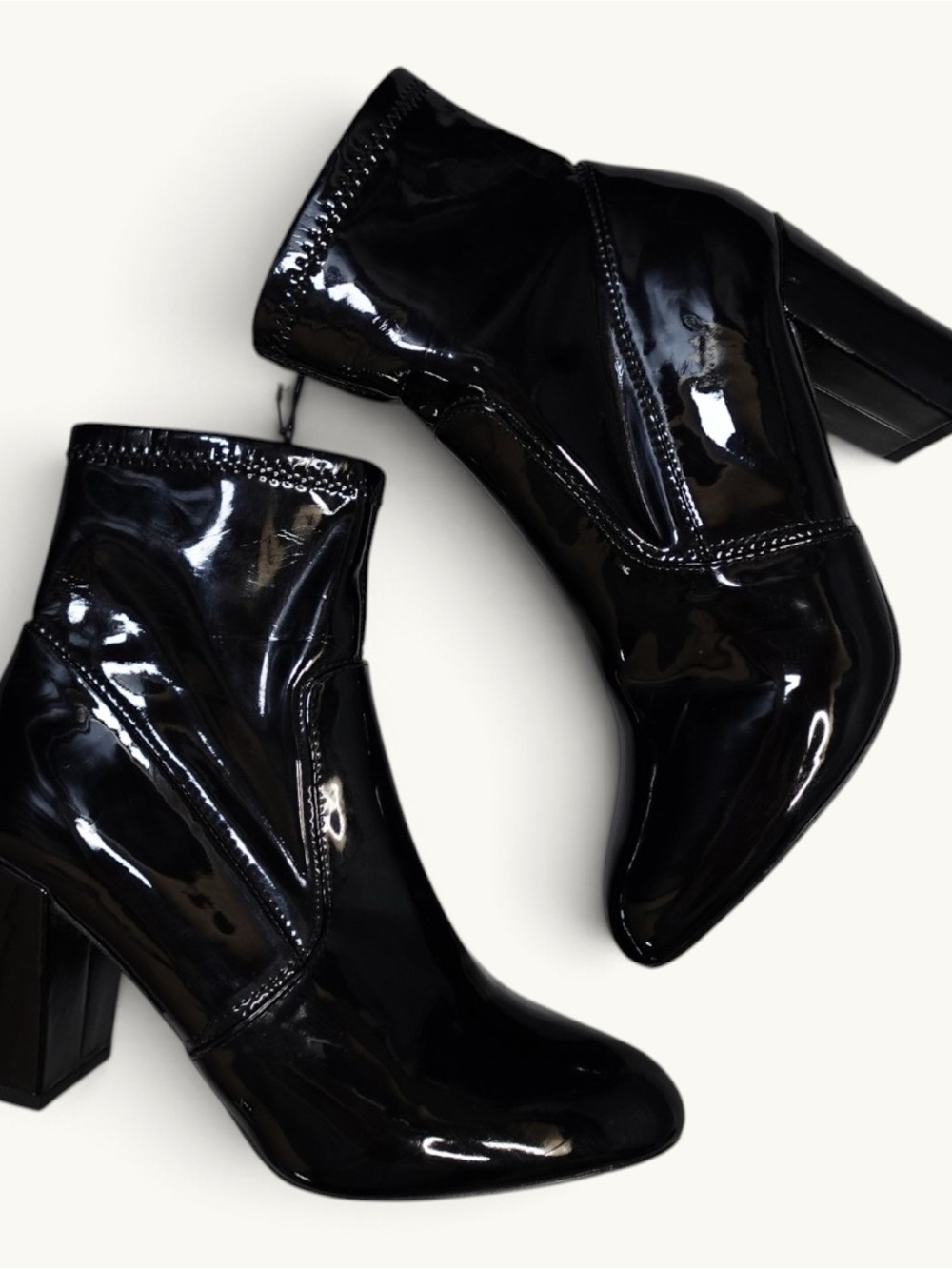 Steve Madden Aubrena Black Patent Block Heel Ankle Boots Size 7.5